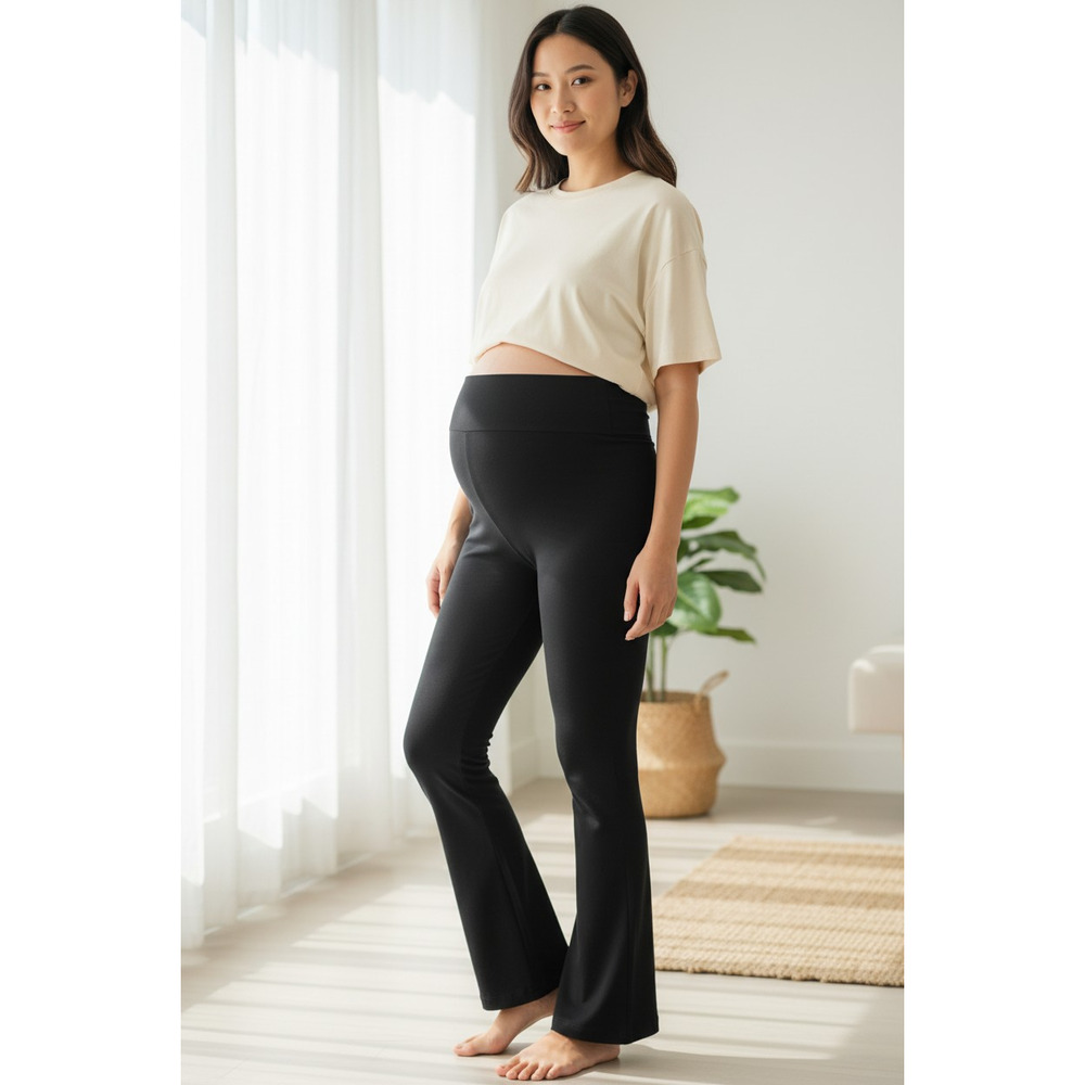 Isabel by Ingrid & Isabel Fold Down Black Active Wide Leg Legging Size:XL